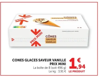 Cônes glaces saveur vanille Prix Mini