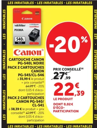 Cartouche Canon PG-540L Noire / Pack 2 Cartouches Canon PG-545/CL-546