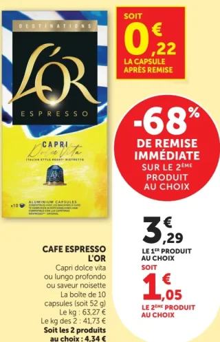 Cafe Espresso L'Or Capri dolce vita ou lungo profondo ou saveur noisette