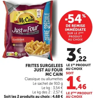 Frites surgelées Just au Four Mc Cain