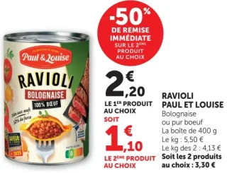 Ravioli Bolognaise ou pur boeuf Paul & Louise