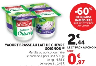 Yaourt brassé au lait de chèvre Soignon Myrtille ou abricot ou mûre