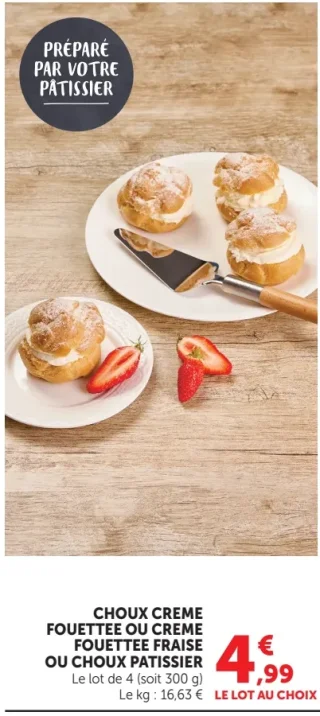 Choux crème fouettée ou crème fouettée fraise ou choux pâtissier