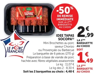 Mini Brochettes au porc saveur Chorizo ou Provençale ou Barbecue Socopa