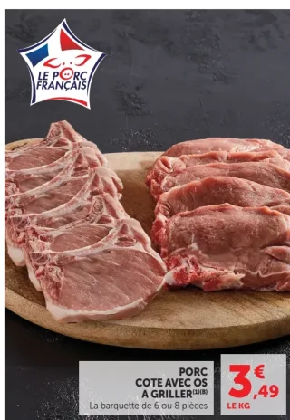 Cote de porc avec os à griller Le Porc Français