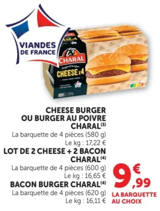 Cheese burger, burger au poivre ou bacon burger Charal