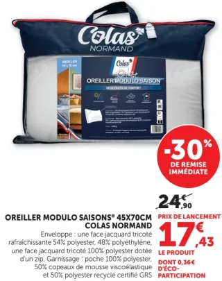 OREILLER MODULO SAISONS® 45X70CM COLAS NORMAND