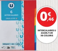 6 intercalaires U 21x29,7 cm x6 coloris