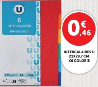 6 intercalaires U 21x29,7 cm x6 coloris