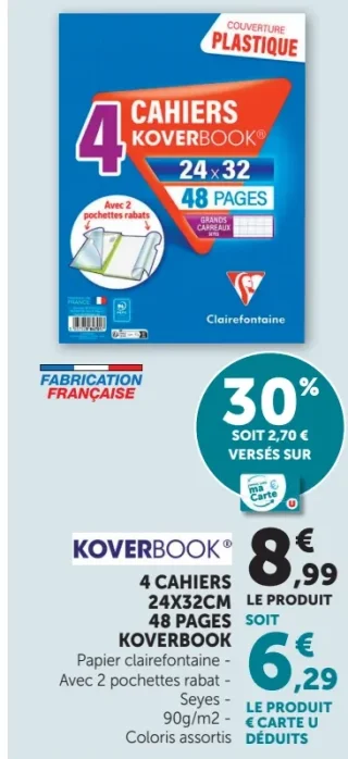 KOVERBOOK 4 CAHIERS 24X32CM 48 PAGES KOVERBOOK Clairefontaine