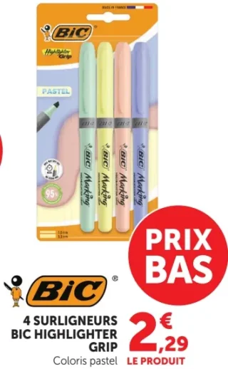 4 SURLIGNEURS BIC HIGHLIGHTER GRIP