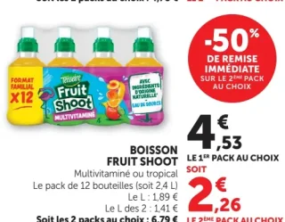 Boisson Fruit Shoot Teisseire Multivitaminé ou tropical