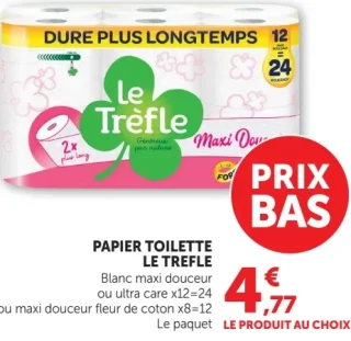 Papier toilette Le Trèfle Maxi Douceur ou Ultra Care
