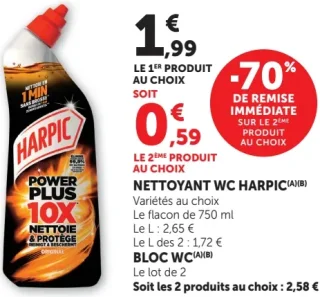 Nettoyant WC Harpic Power Plus 10x ou Bloc WC