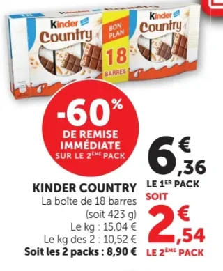 KINDER COUNTRY La boîte de 18 barres (soit 423 g)