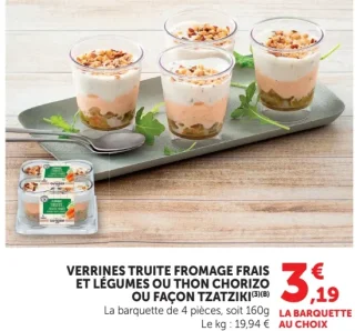 Guyader Verrines Truite Fromage Frais et Légumes ou Thon Chorizo ou Façon Tzatziki