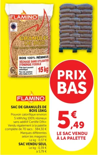 Flamino Sac de granulés de bois 15kg