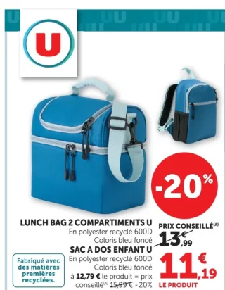 Lunch bag 2 compartiments U ou Sac à dos enfant U