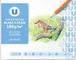 Papier Dessin Blanc à Grain 180g/m² U