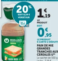 PAIN DE MIE GRANDES TRANCHES AUX CEREALES U