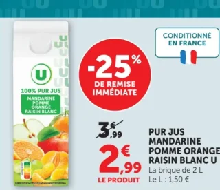 Pur jus mandarine pomme orange raisin blanc U