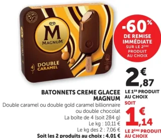 Batonnets Creme Glacee Magnum (Double caramel, double gold caramel billionnaire, double chocolat)