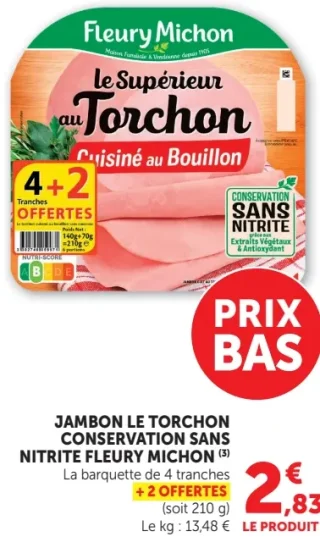 Jambon Le Torchon Conservation Sans Nitrite Fleury Michon