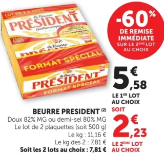 Beurre Président doux ou demi-sel