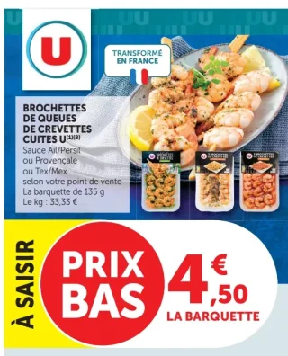 Brochettes de queues de crevettes cuites U
