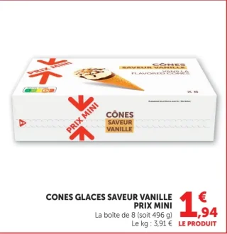 Cônes glaces saveur vanille Prix Mini