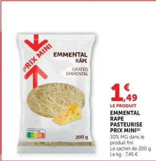 Emmental râpé pasteurisé Prix Mini