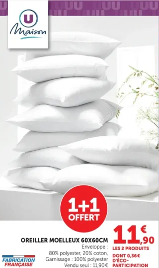 Oreiller Moelleux 60x60cm U Maison