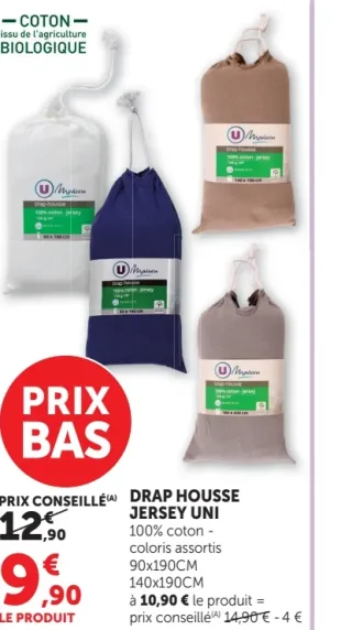 Drap housse jersey uni 90x190 ; 140x190