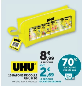 10 bâtons de colle UHU 8,2g avec sa trousse
