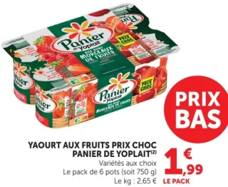 Yaourt aux fruits prix choc Panier de Yoplait