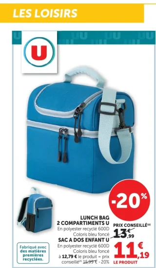 Lunch Bag 2 compartiments U / Sac à dos enfant U