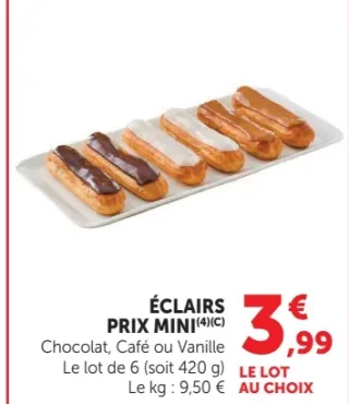 Éclairs Chocolat, Café ou Vanille Prix Mini