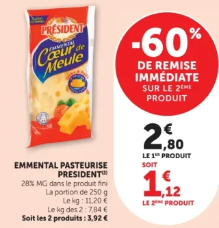 Emmental pasteurisé Président Cœur de Meule