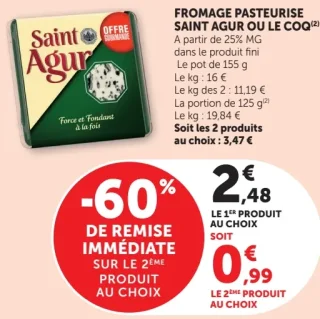 FROMAGE PASTEURISE SAINT AGUR OU LE COQ