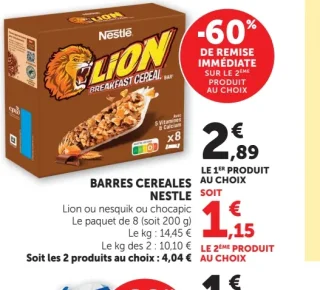 Barres céréales Nestlé (Lion, Nesquik ou Chocapic)
