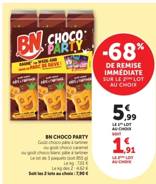 BN Choco Party Goût choco pâte à tartiner ou goût choco caramel ou goût choco blanc pâte à tartiner