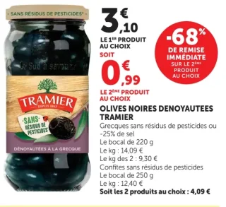 Olives noires dénoyautées Tramier Grecques sans résidus de pesticides ou -25% de sel