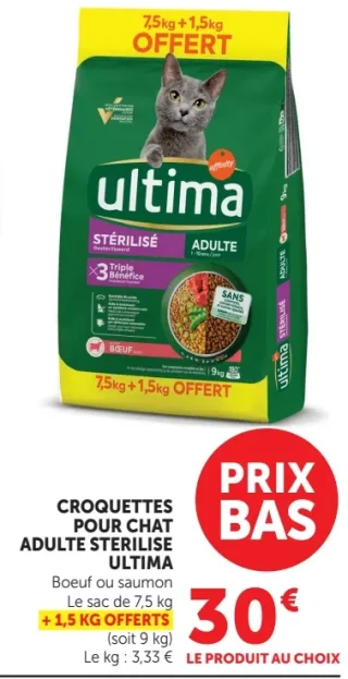 Croquettes pour chat adulte stérilisé Ultima