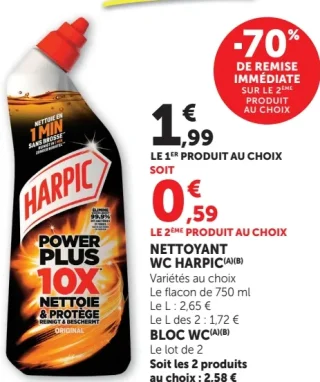 Nettoyant WC Harpic Power Plus 10x ou Bloc WC