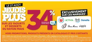 34% reversés sur votre carte U sur les yaourts et desserts du rayon frais