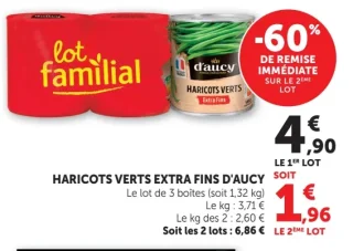Haricots verts extra fins d'Aucy Lot de 3 boites