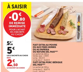 Fuet extra au poivre ou aux fines herbes ou au paprika ou nature del pais