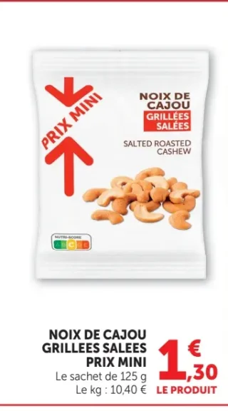 Noix de cajou grillees salees Prix Mini