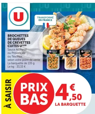 Brochettes de queues de crevettes cuites U