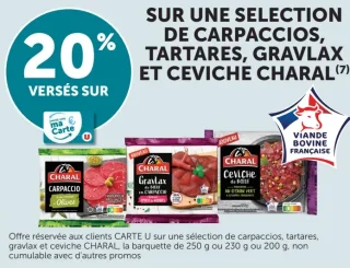 Sélection de carpaccios, tartares, gravlax et ceviche Charal